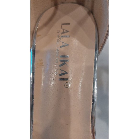 Lala Ikai Silver Strappy Open Toe Rhinestone Block Heels Party Shoe Sz 7.5 NIB - Picture 6 of 12